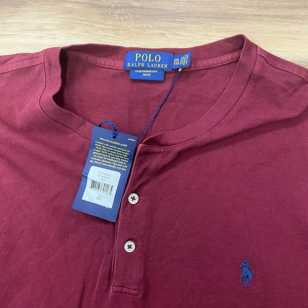 Polo Ralph Lauren Henley XXL Featherweight Mesh Cotton Long Sleeve Red Shirt
